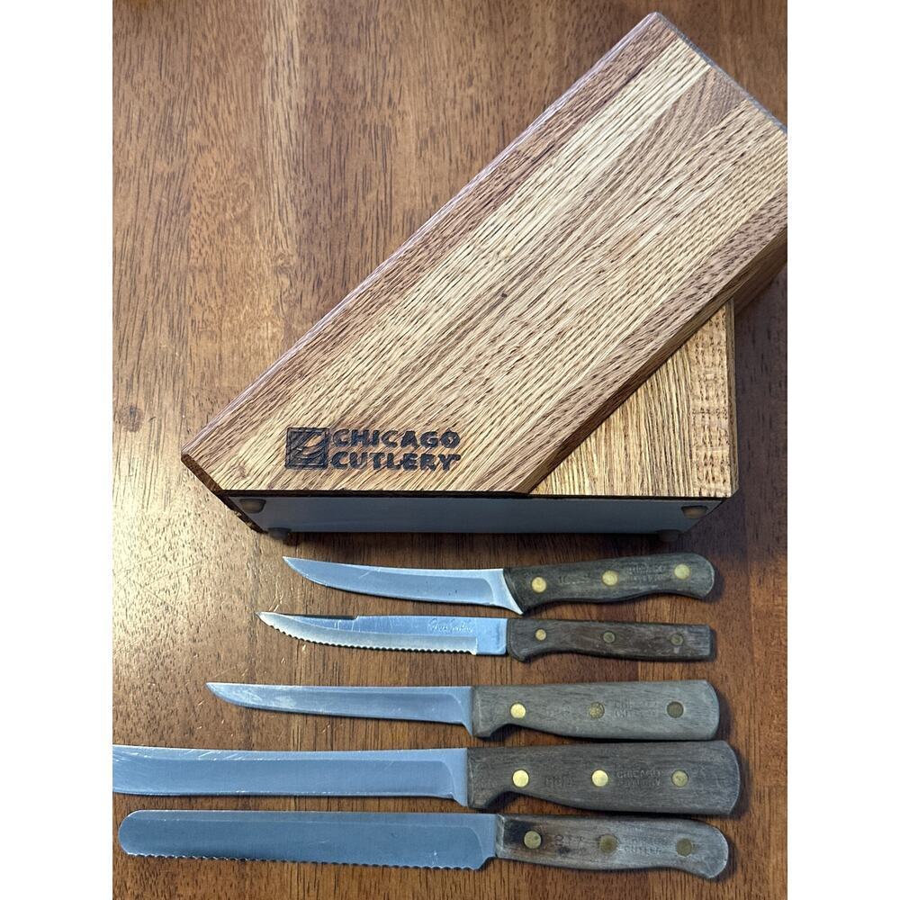 Chicago Cutlery Wooden Knife Block with 5 Wooden Handle Knives